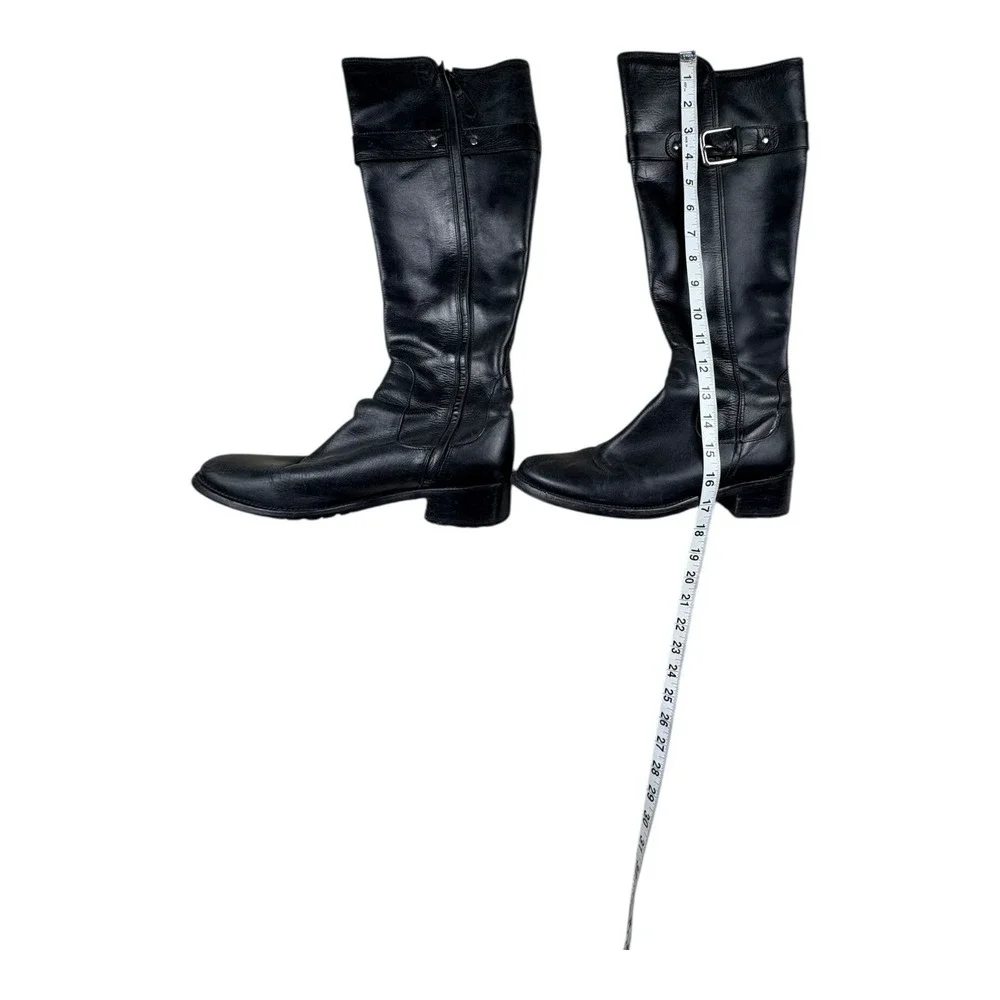 Black Leather Knee High Riding Boots Womens 8B Buckle Zip Made in‎ India
